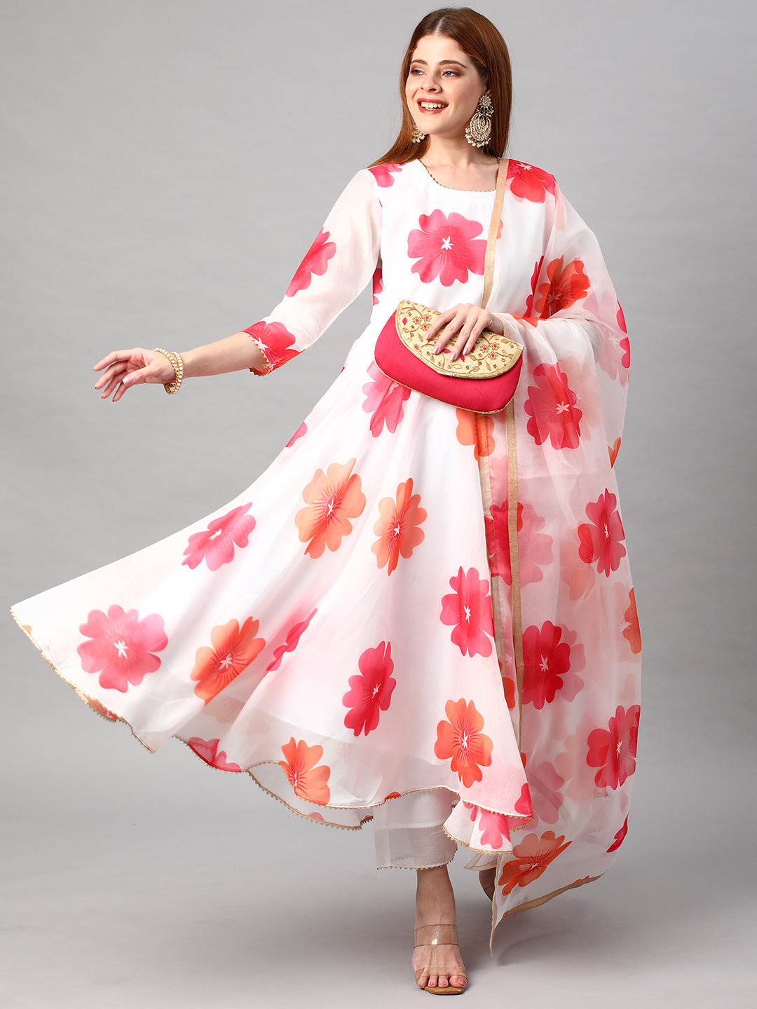 White Rayon Designer Salwar Kameez | Elegant Printed Detailing for Festive & Party Wear