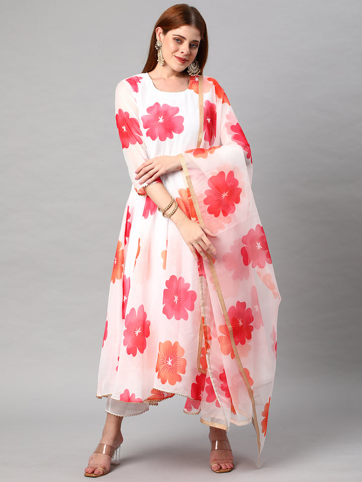 White Rayon Designer Salwar Kameez | Elegant Printed Detailing for Festive & Party Wear