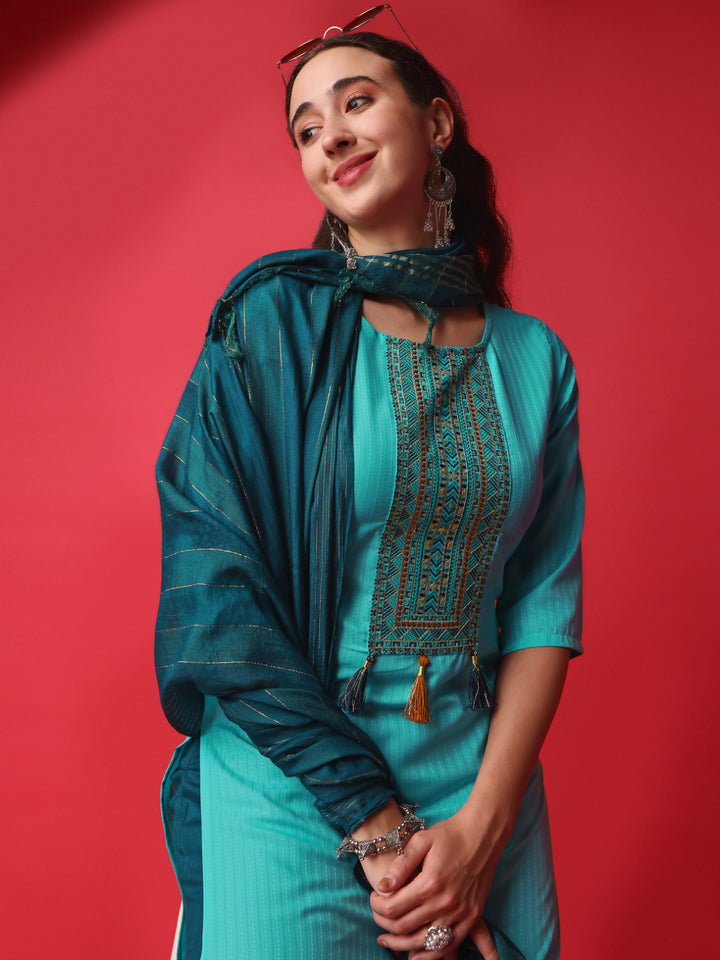 Kurtis Set | Viscose-Rayon Top | Cotton-Blend Bottom | Sequins Work | Traditional Wear