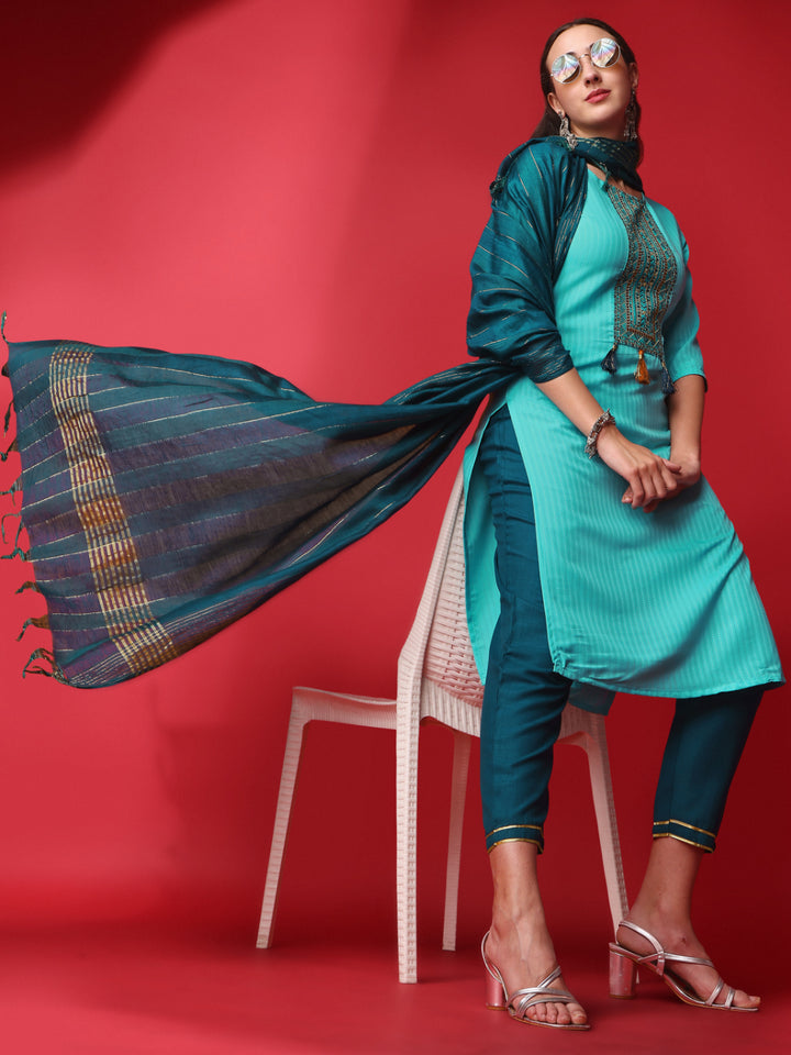 Kurtis Set | Viscose-Rayon Top | Cotton-Blend Bottom | Sequins Work | Traditional Wear