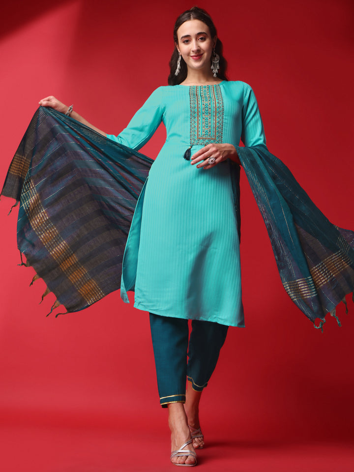 Kurtis Set | Viscose-Rayon Top | Cotton-Blend Bottom | Sequins Work | Traditional Wear