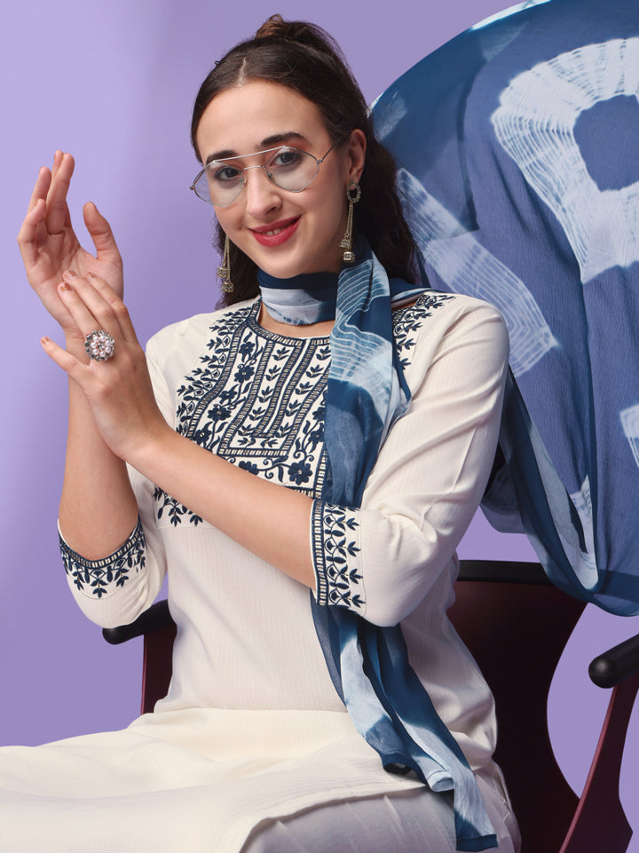 Kurtis Set for Weddings | Embroidered Viscose-Rayon Top & Bottom | Three-Quarter Sleeve | Traditional Party Wear