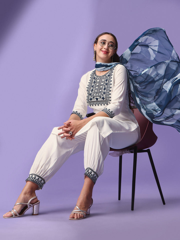 Kurtis Set for Weddings | Embroidered Viscose-Rayon Top & Bottom | Three-Quarter Sleeve | Traditional Party Wear