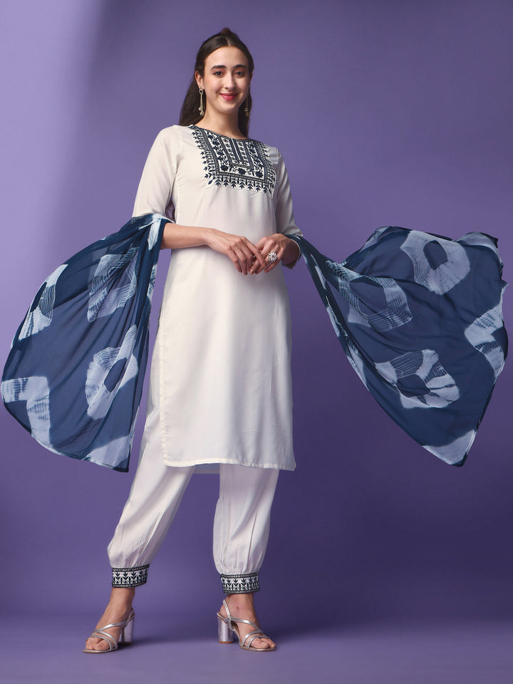 Kurtis Set for Weddings | Embroidered Viscose-Rayon Top & Bottom | Three-Quarter Sleeve | Traditional Party Wear