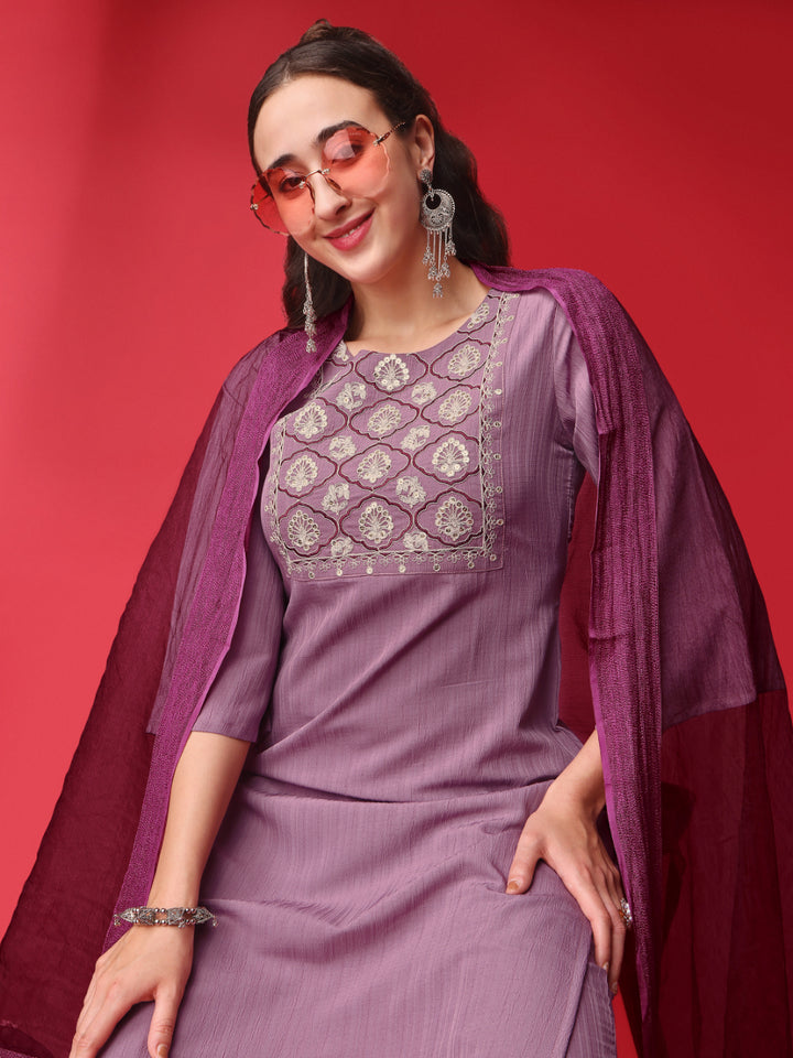 Silk-Blend Kurtis Set | Sequined Three-Quarter Sleeve | Round-Neck | Wedding & Party