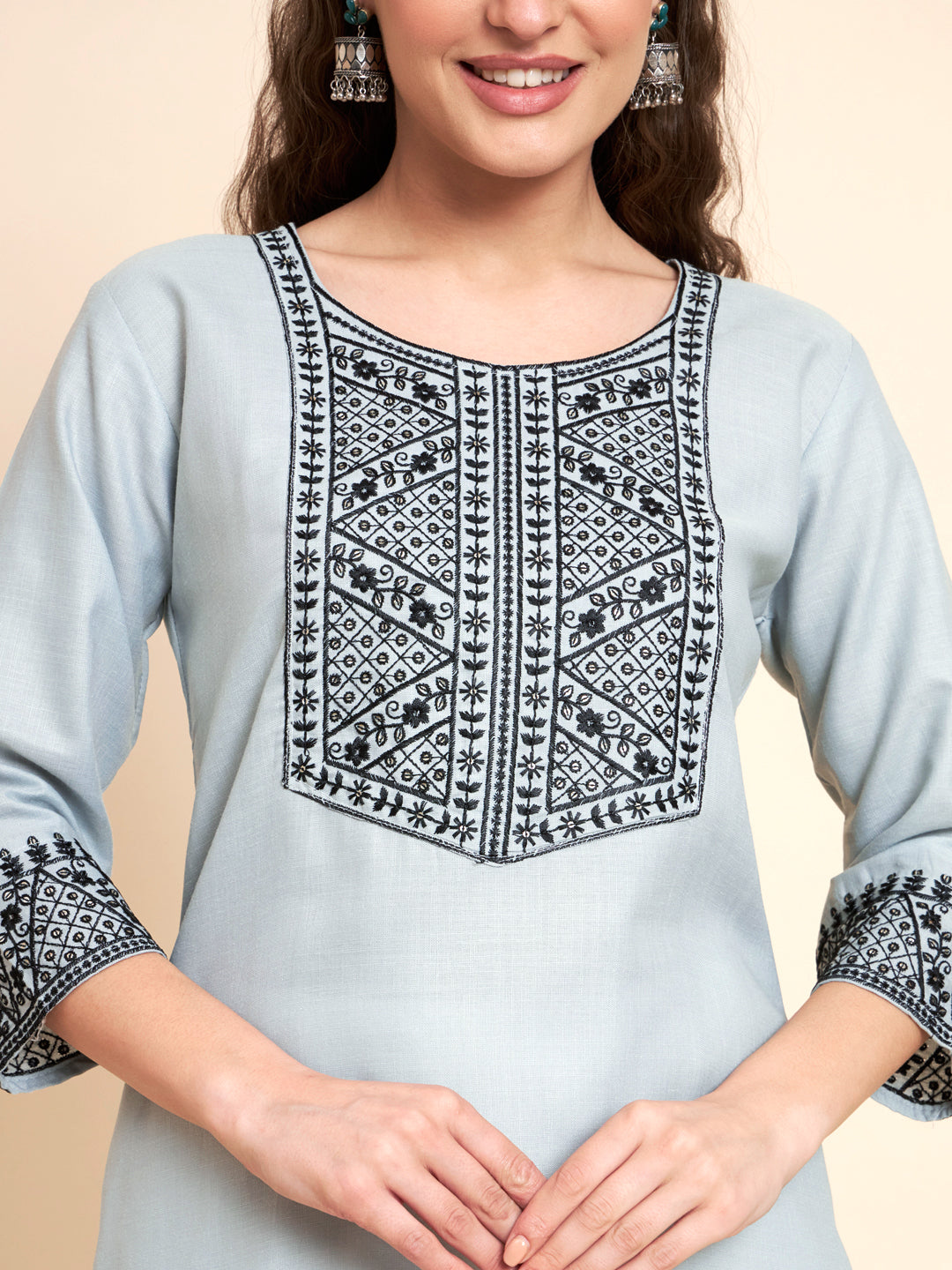 Stylish Cotton Kurti | Elegant Chikankari Sequin Embroidery Design