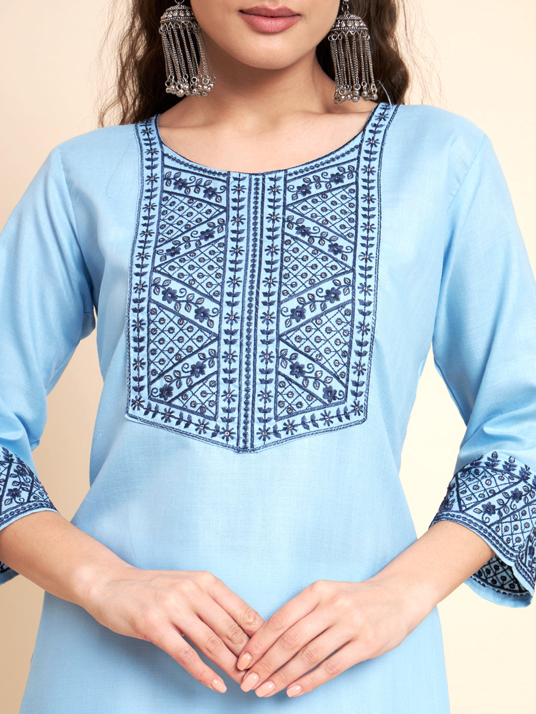 Stylish Cotton Kurti | Elegant Chikankari Sequin Embroidery Design
