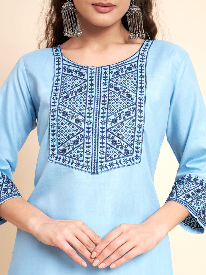 Stylish Cotton Kurti | Elegant Chikankari Sequin Embroidery Design