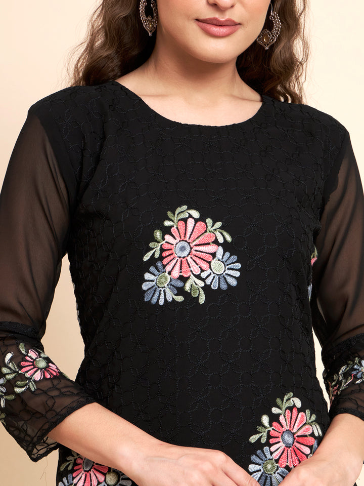 Stylish Georgette Kurti | Elegant Multi-Thread Designer Embroidery