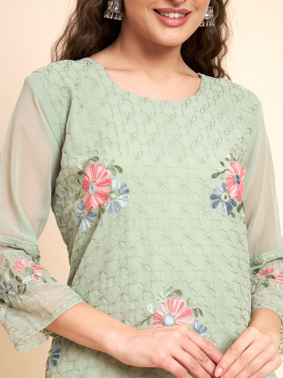 Stylish Georgette Kurti | Elegant Multi-Thread Designer Embroidery