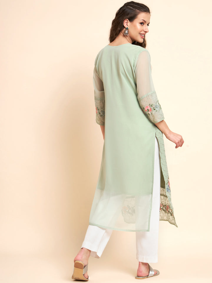 Stylish Georgette Kurti | Elegant Multi-Thread Designer Embroidery