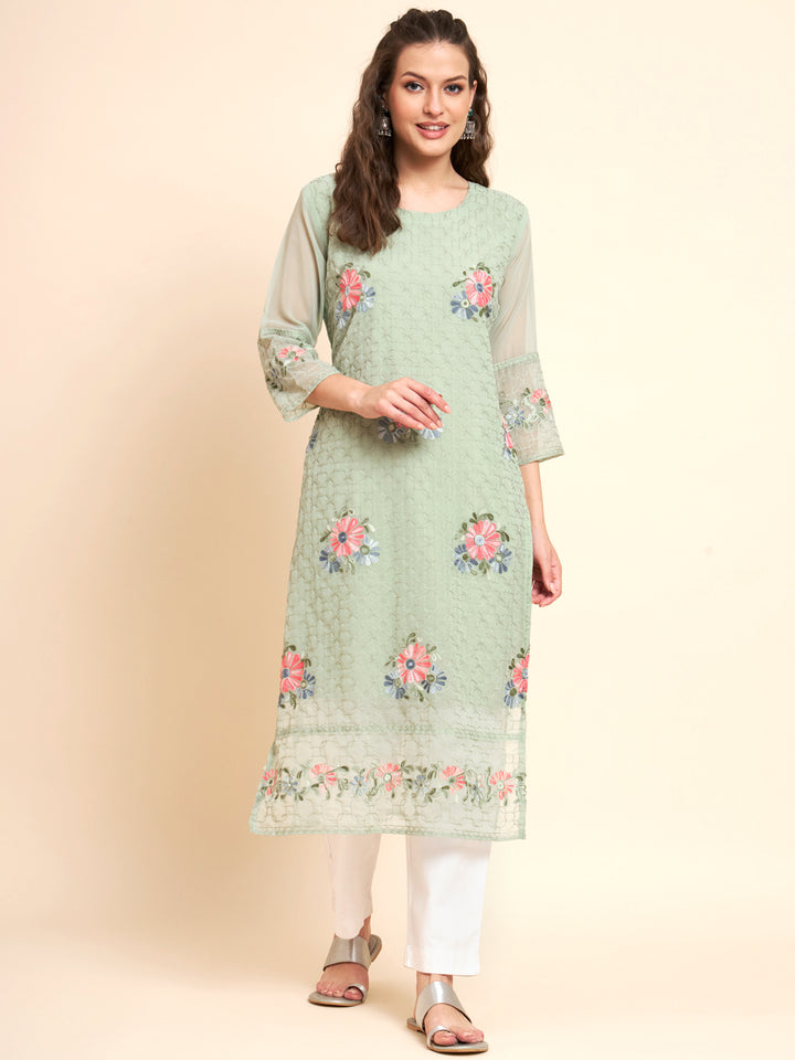Stylish Georgette Kurti | Elegant Multi-Thread Designer Embroidery