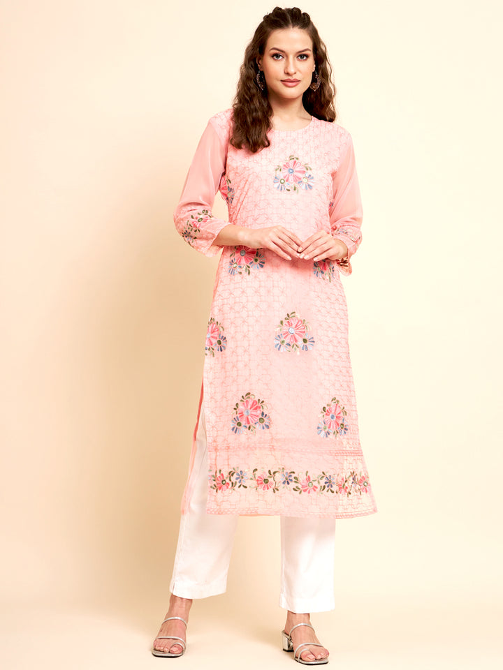 Stylish Georgette Kurti | Elegant Multi-Thread Designer Embroidery