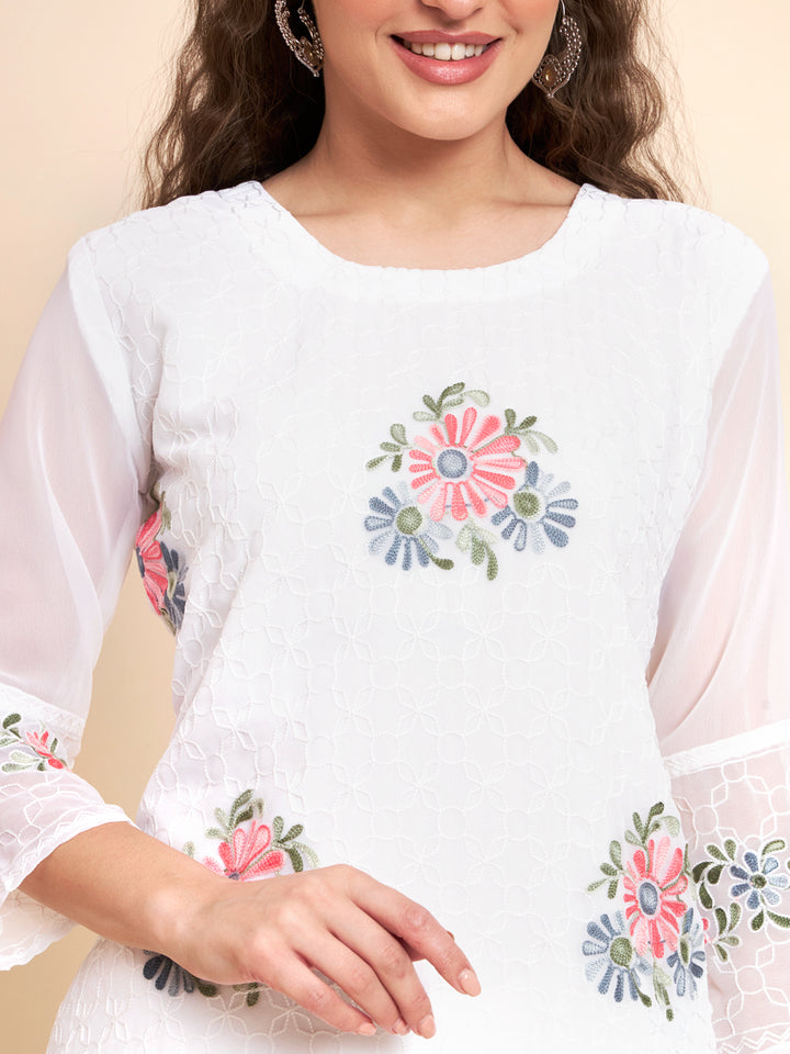 Stylish Georgette Kurti | Elegant Multi-Thread Designer Embroidery