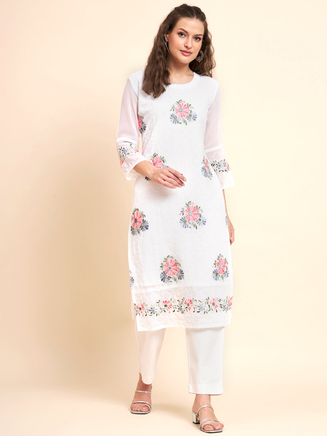 Stylish Georgette Kurti | Elegant Multi-Thread Designer Embroidery