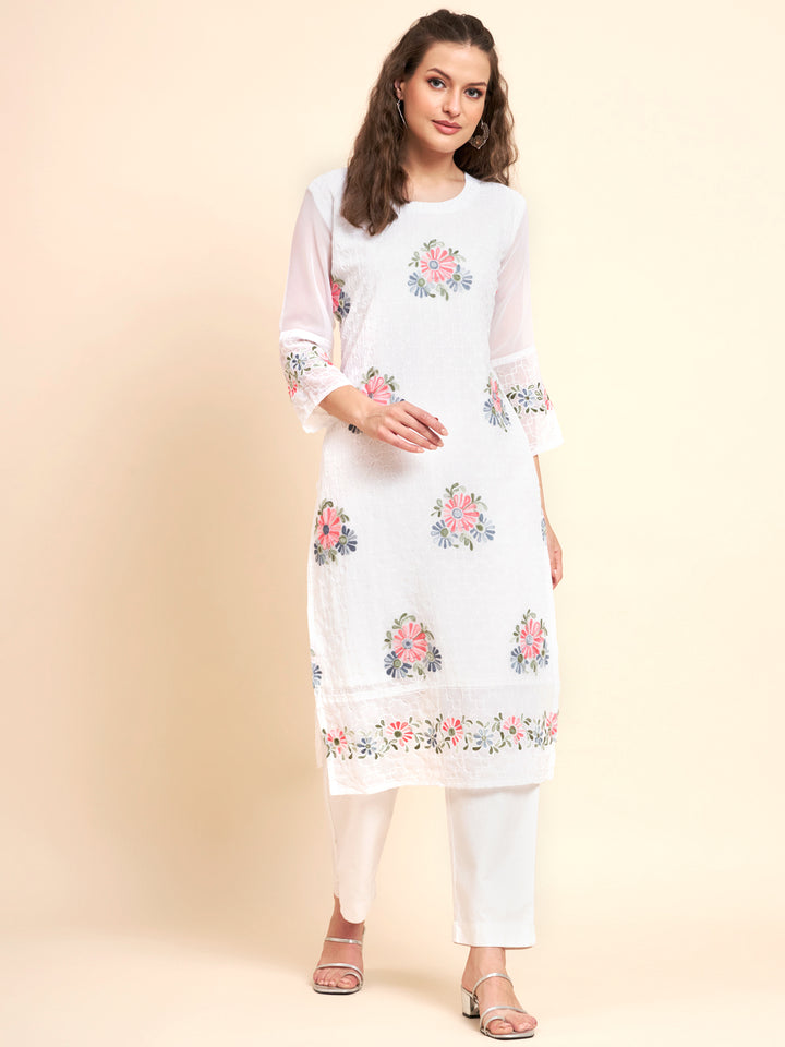 Stylish Georgette Kurti | Elegant Multi-Thread Designer Embroidery