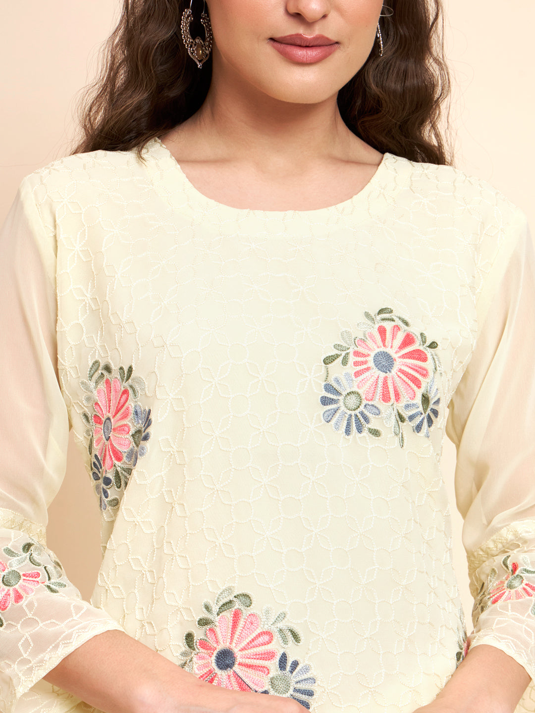 Stylish Georgette Kurti | Elegant Multi-Thread Designer Embroidery
