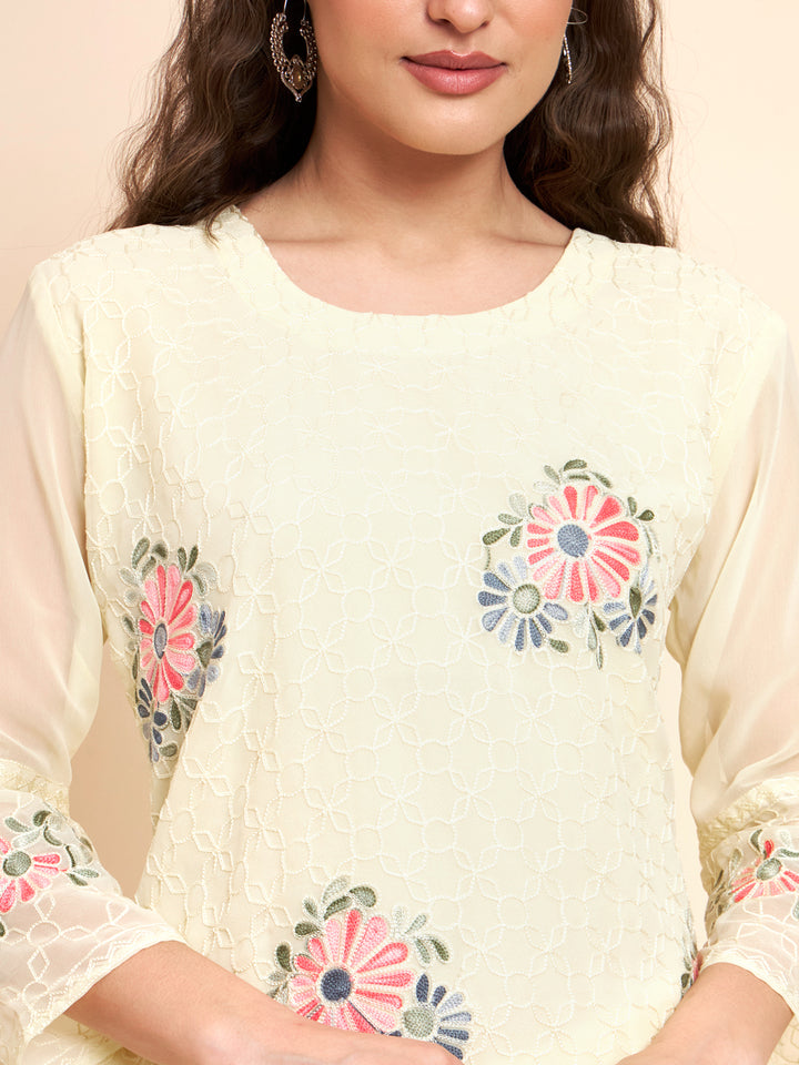 Stylish Georgette Kurti | Elegant Multi-Thread Designer Embroidery