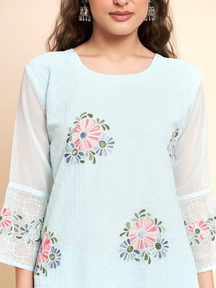 Stylish Georgette Kurti | Elegant Multi-Thread Designer Embroidery