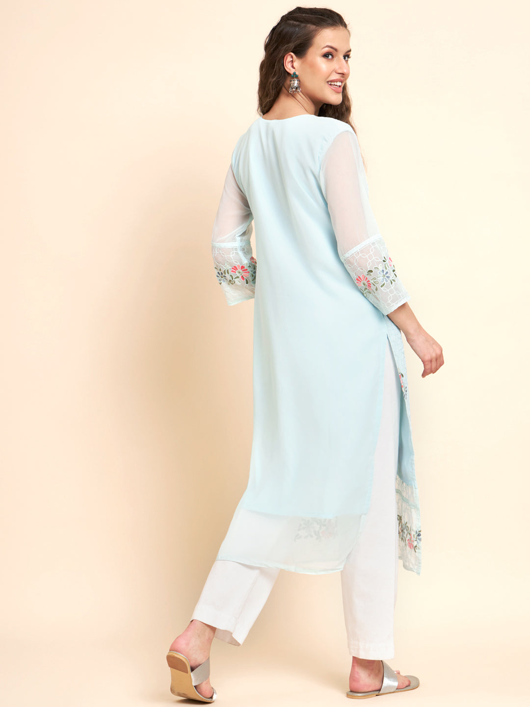 Stylish Georgette Kurti | Elegant Multi-Thread Designer Embroidery