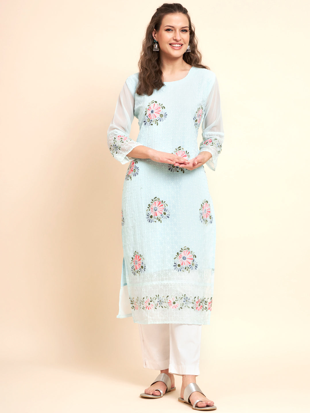 Stylish Georgette Kurti | Elegant Multi-Thread Designer Embroidery