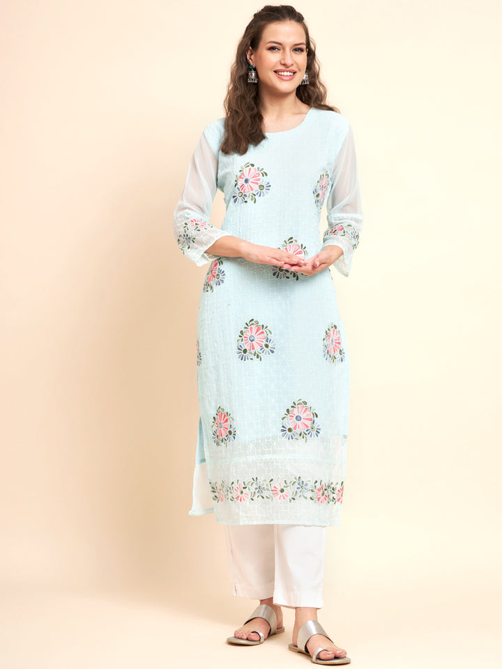 Stylish Georgette Kurti | Elegant Multi-Thread Designer Embroidery