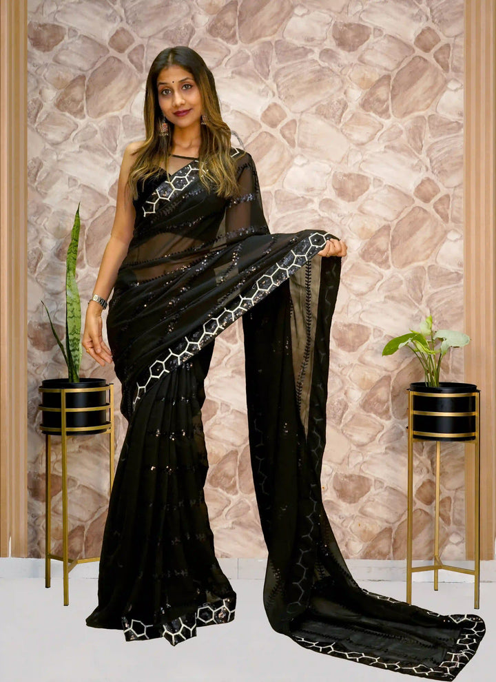Designer Georgette Saree with Sequined Embroidery | Elegant Wedding Attire