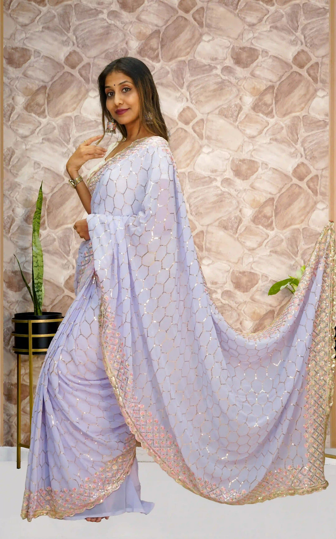 Designer Embroidered Georgette Saree | Satin Banglori Blouse for Weddings