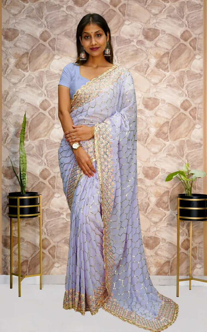 Designer Embroidered Georgette Saree | Satin Banglori Blouse for Weddings