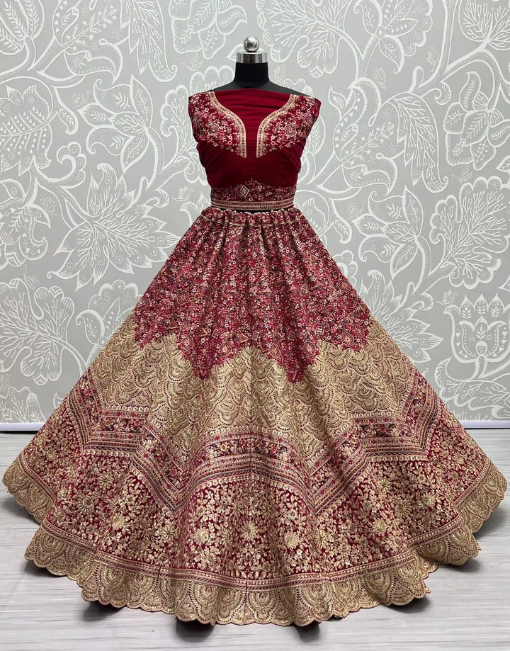 Stunning Velvet Lehenga with Dupatta | A Stylish and Sophisticated Choice