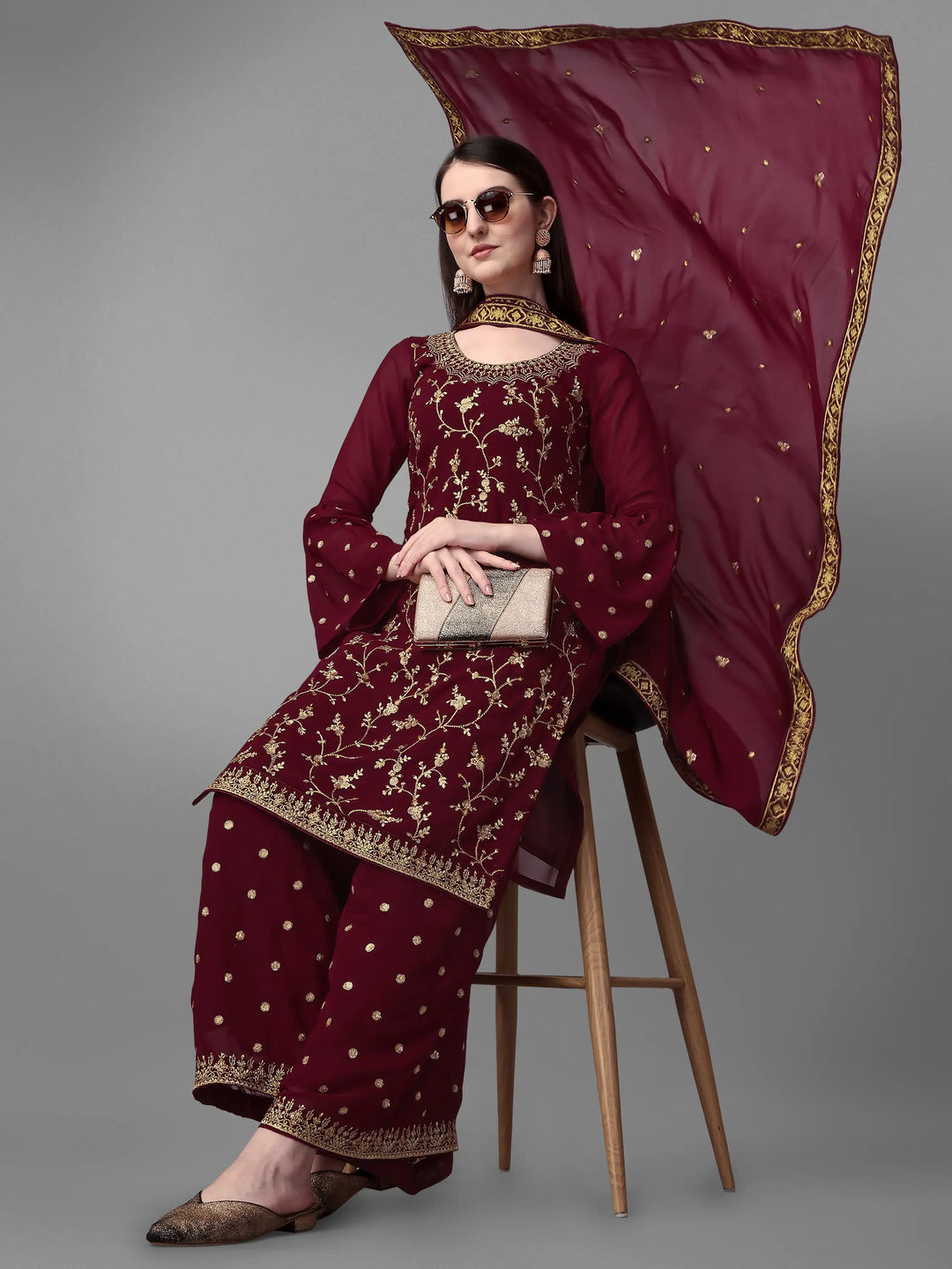 Designer Embroidered Faux-Georgette Salwar Kameez | Elegant Party & Wedding Wear
