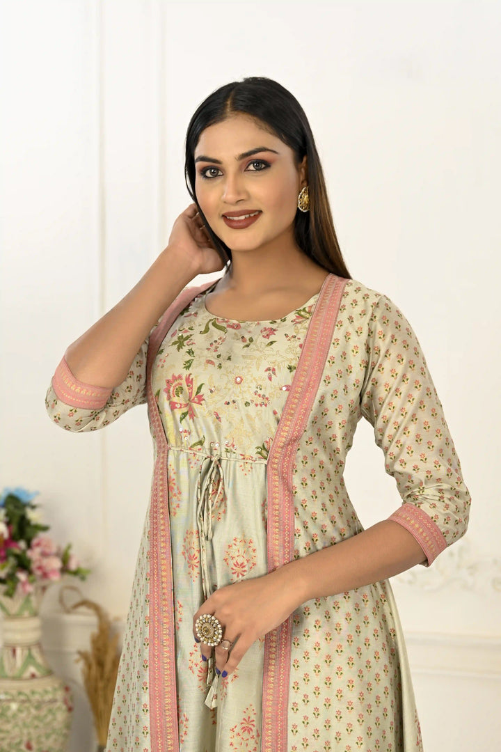 Stylish Pista Green Kurti | Elegant Cotton Embroidery with Foil Hand Prints