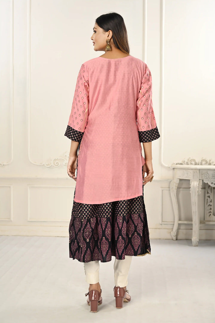 Cotton Long Kurti for Women | Foil Printed & Embroidery Work Design