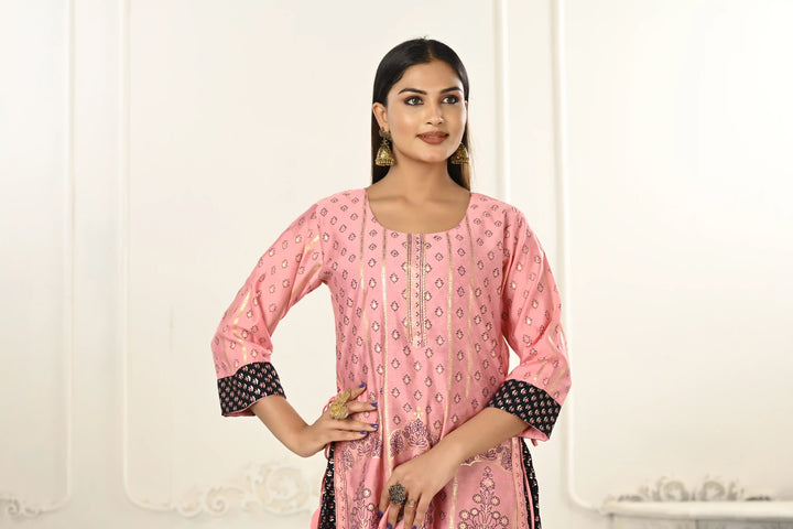 Cotton Long Kurti for Women | Foil Printed & Embroidery Work Design