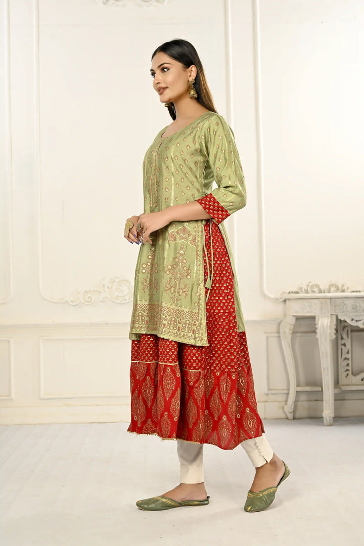 Cotton Long Kurti for Women | Foil Printed & Embroidery Work Design