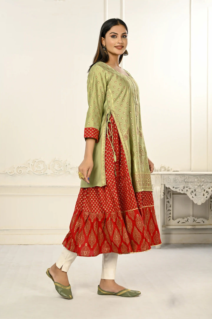 Cotton Long Kurti for Women | Foil Printed & Embroidery Work Design