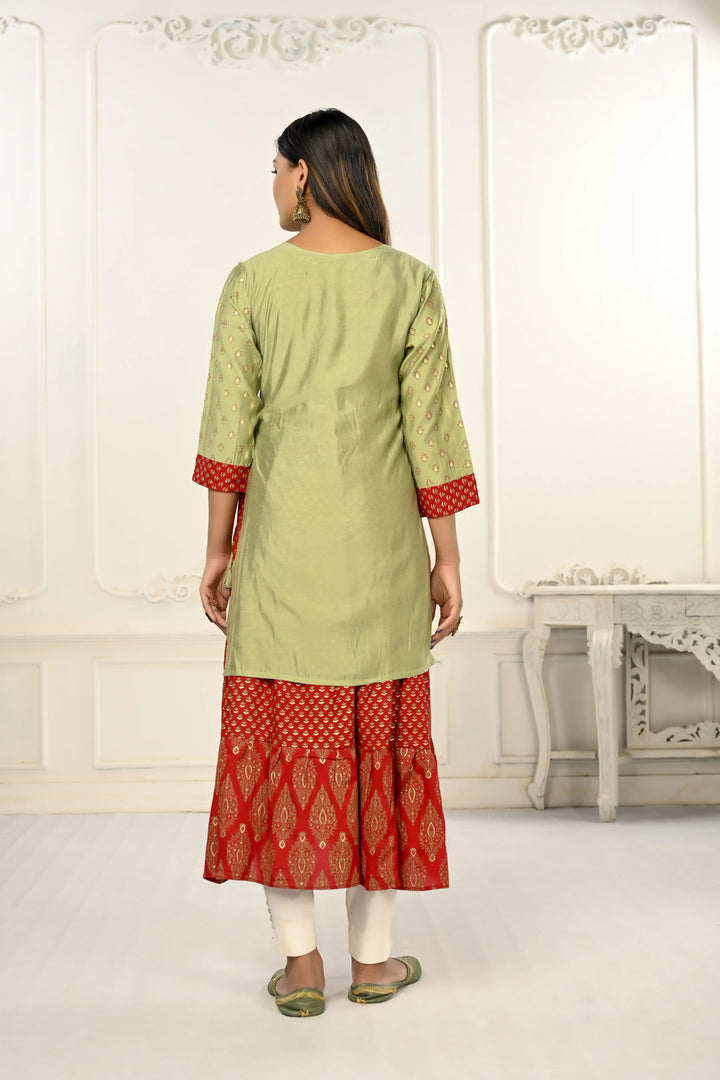 Cotton Long Kurti for Women | Foil Printed & Embroidery Work Design