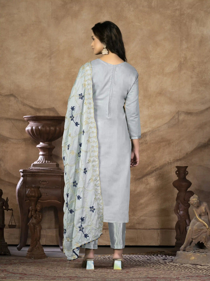 Designer Modal-Banarasi Kurtis Set | Embroidered Three-Quarter Sleeve