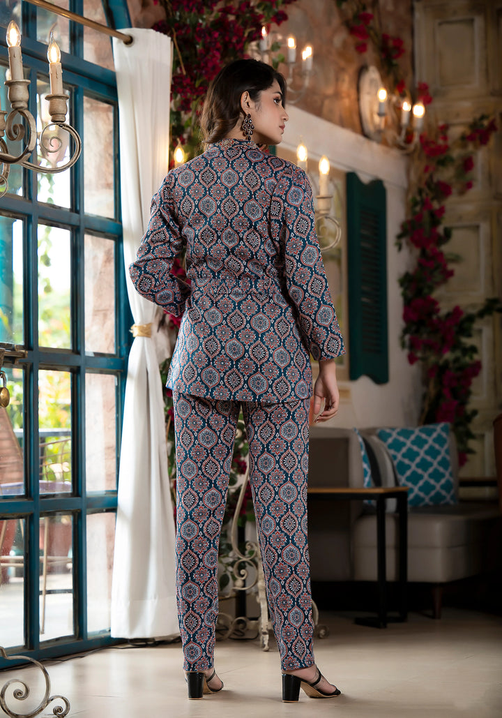 Maroon Jam Satin Co-Ord Suit | Designer Printed Top, Bottom & Jacket