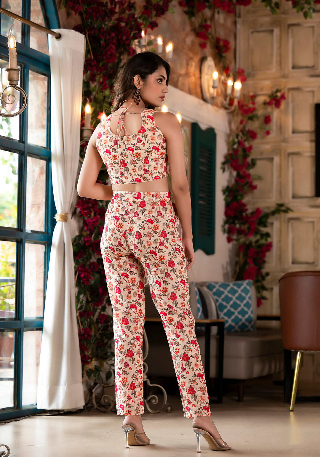 Maroon Jam Satin Co-Ord Suit | Designer Printed Top, Bottom & Jacket