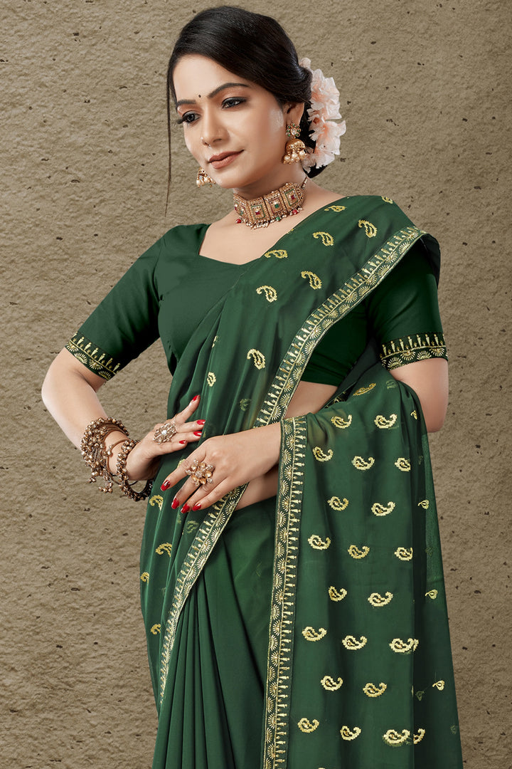 Georgette Saree with Art-Silk Blouse | Blooming Color Jari Embroidery