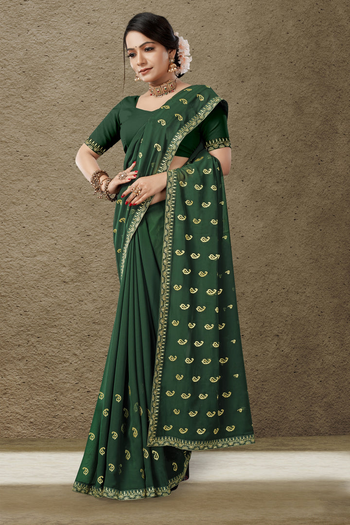 Georgette Saree with Art-Silk Blouse | Blooming Color Jari Embroidery