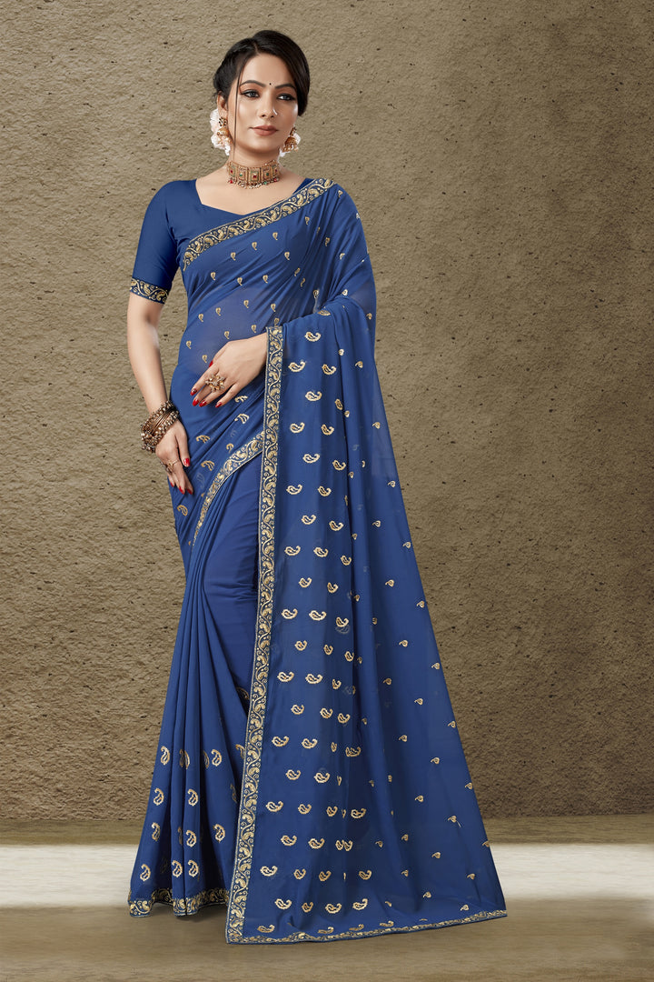 Georgette Saree with Art-Silk Blouse | Blooming Color Jari Embroidery