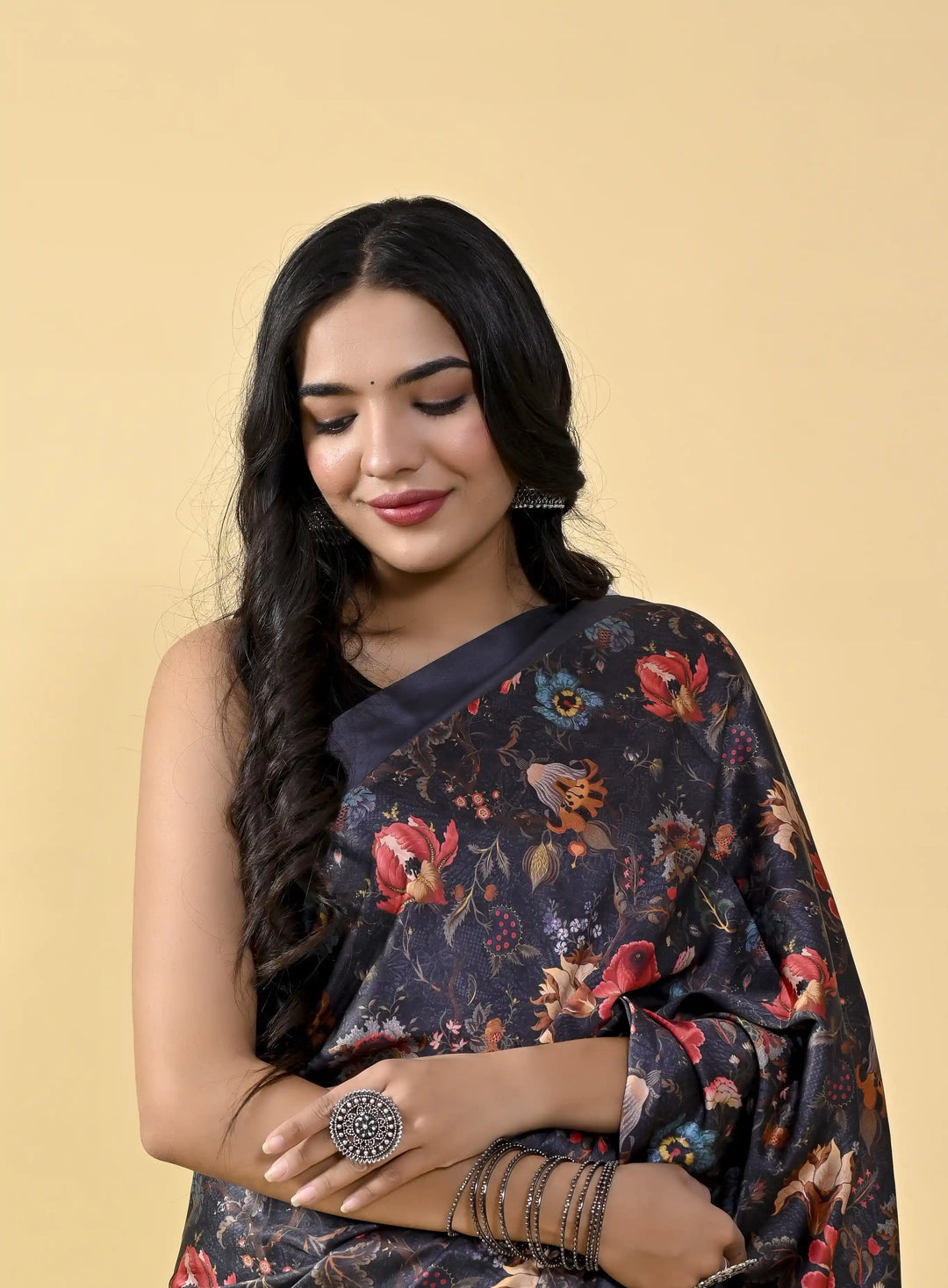 Designer Satin-Silk Saree | Wedding Ready With Digital Print & Silk Blouse