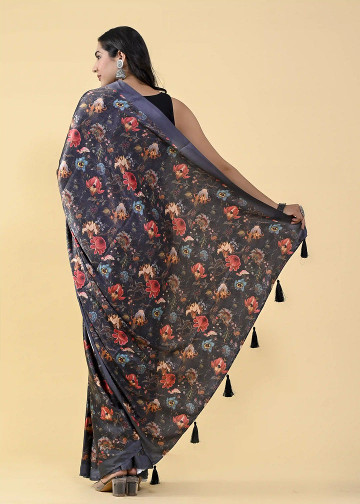 Designer Satin-Silk Saree | Wedding Ready With Digital Print & Silk Blouse