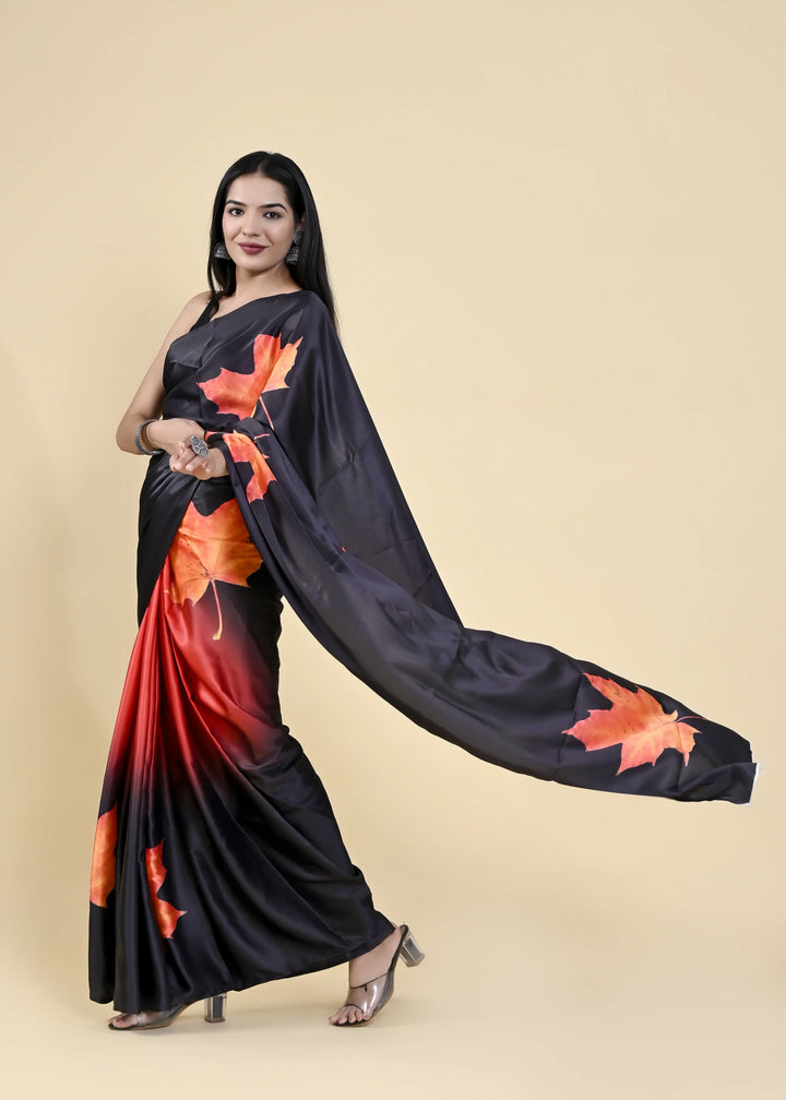 Digital Navy Printed Satin-Silk Saree | Designer Wedding & Party Wear