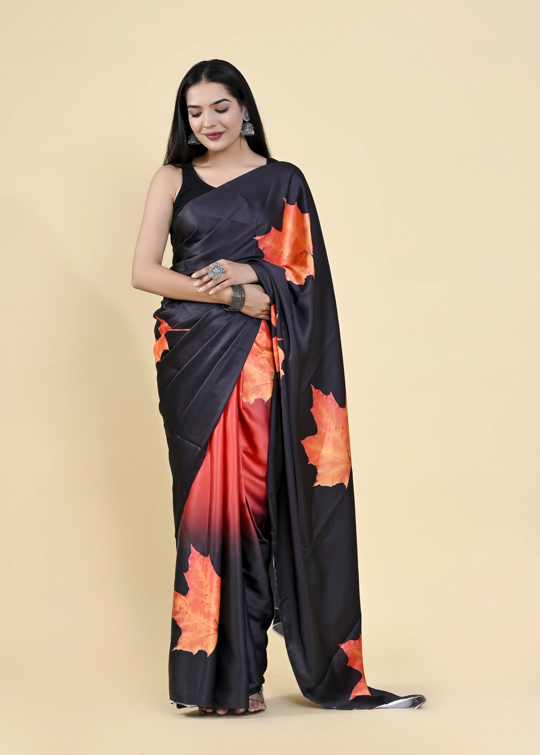 Digital Navy Printed Satin-Silk Saree | Designer Wedding & Party Wear