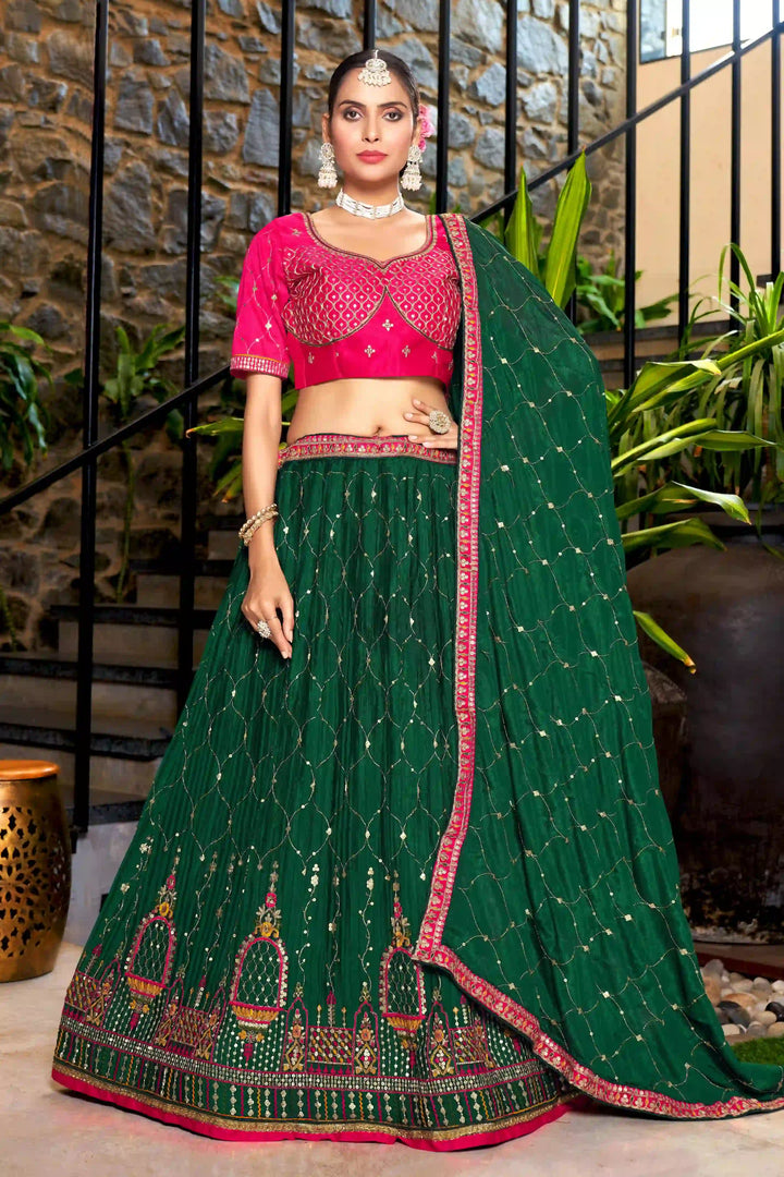 Chinon Lehenga with Malai Satin Blouse Thread Embroidery | Wedding Wear