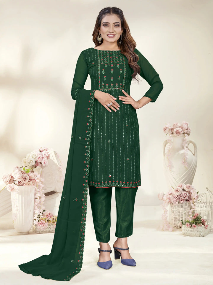 Designer Embroidery Work Kurtis Set | Georgette Top & Santoon Bottom