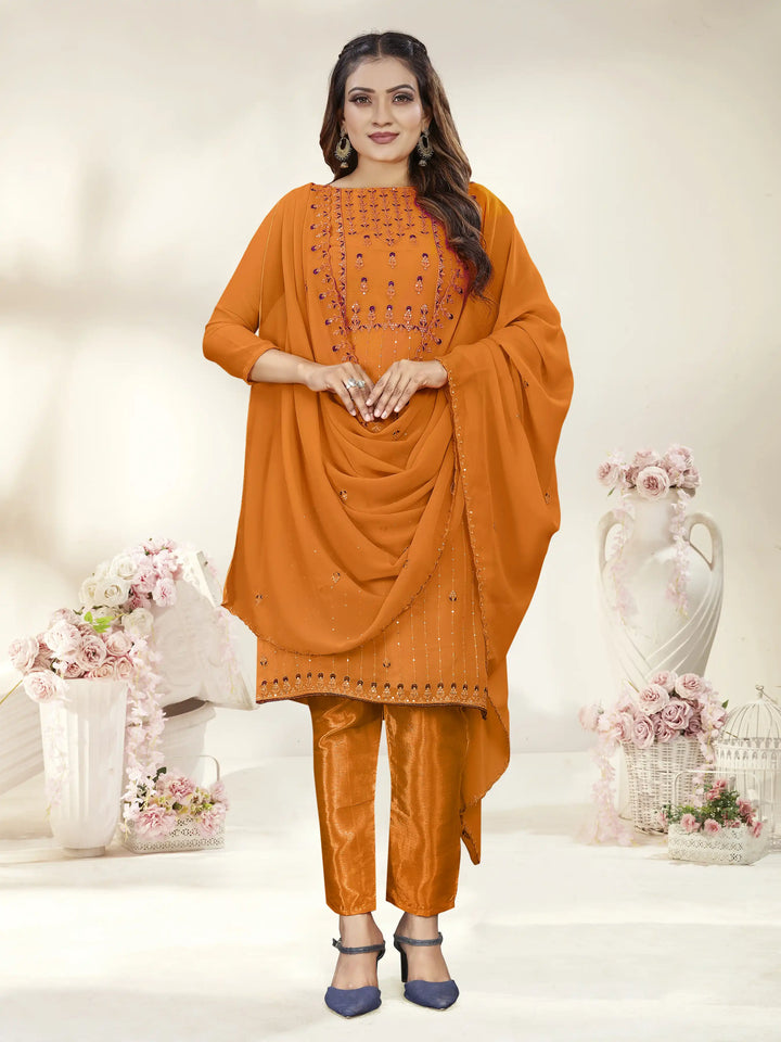 Designer Embroidery Work Kurtis Set | Georgette Top & Santoon Bottom